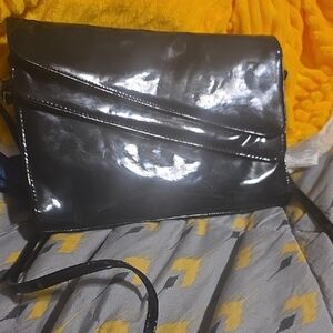 Elegant Vintagw Black Patent Leather Crossbody Bag with 2 separate compartments